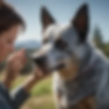 An owner brushing a Blue Heeler, highlighting the bonding experience