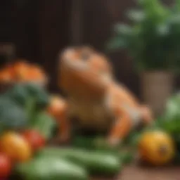 Colorful assortment of fresh vegetables for bearded dragons