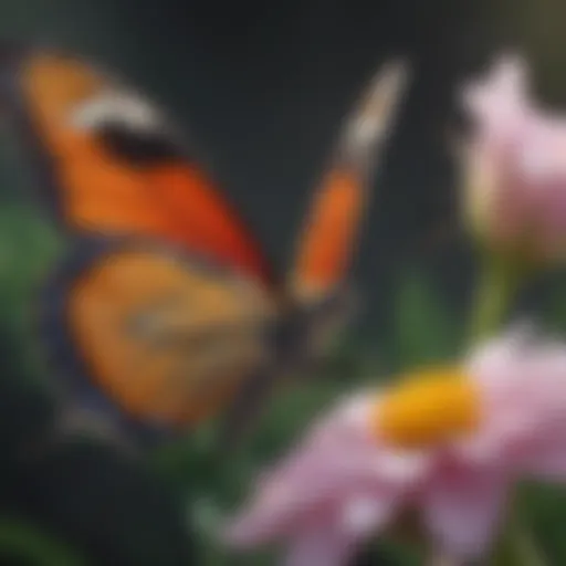 A vibrant butterfly resting on a blooming flower