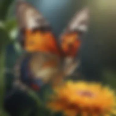 Nature's Attraction Close-up of a flower with intricate patterns attracting butterflies