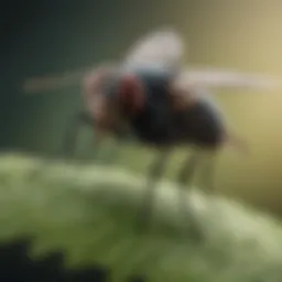 A close-up of a fly perched on a leaf
