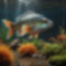 A vibrant underwater scene showcasing various freshwater fish species in their natural habitat.