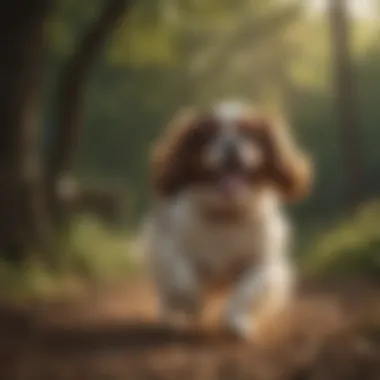 A King Charles Spaniel playing with children