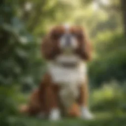 A King Charles Spaniel in a lush garden