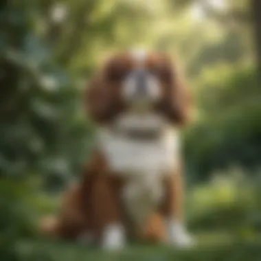 A King Charles Spaniel in a lush garden