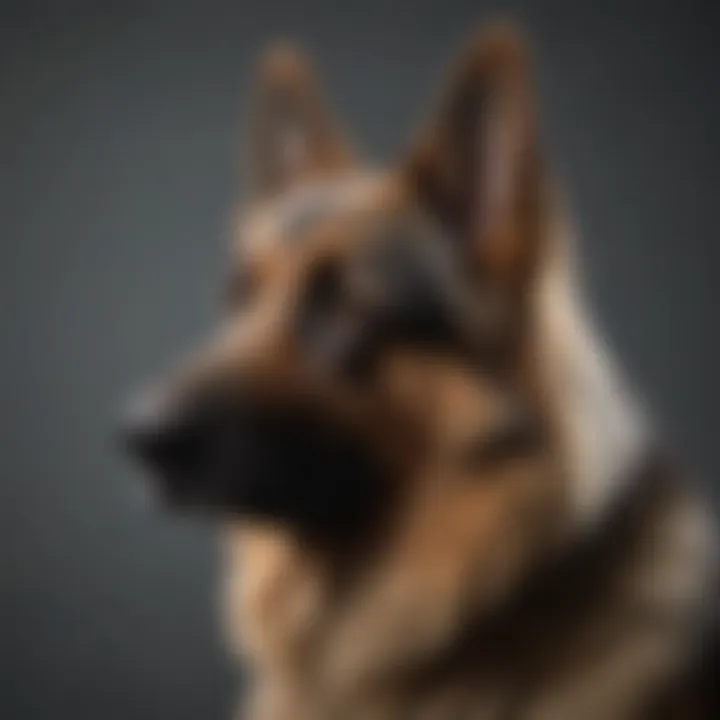 Close-up of the long-coated German Shepherd's coat, highlighting grooming techniques.