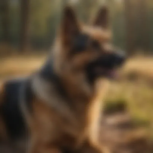 A majestic long-coated German Shepherd in a natural setting, showcasing its unique fur texture.