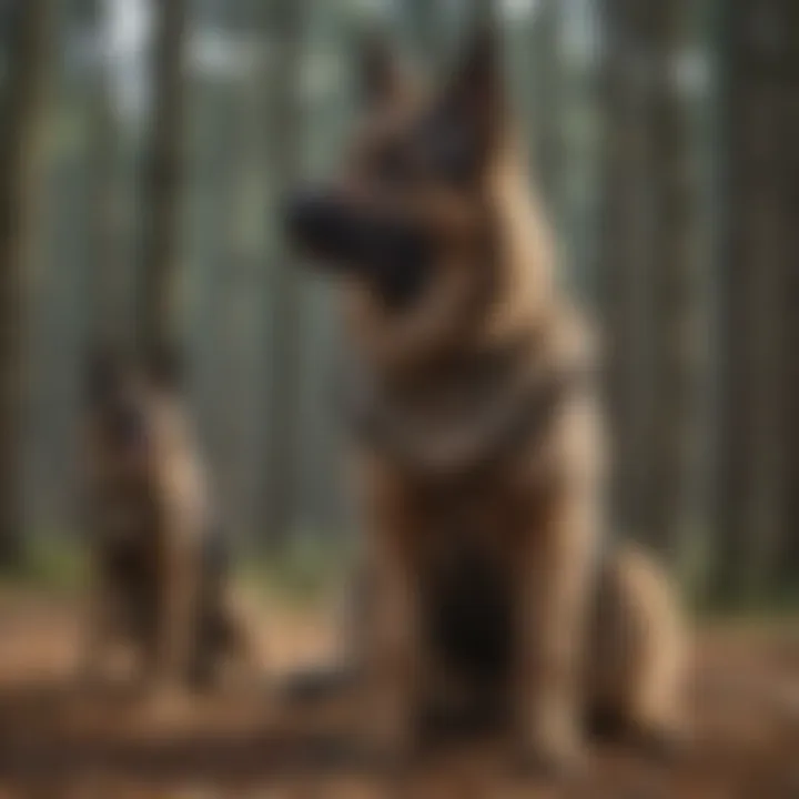 A long-coated German Shepherd participating in a training session, demonstrating obedience.