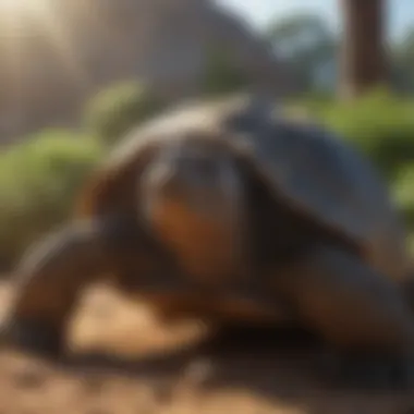 A giant tortoise basking under the sun, showcasing its resilience and longevity in a natural habitat.