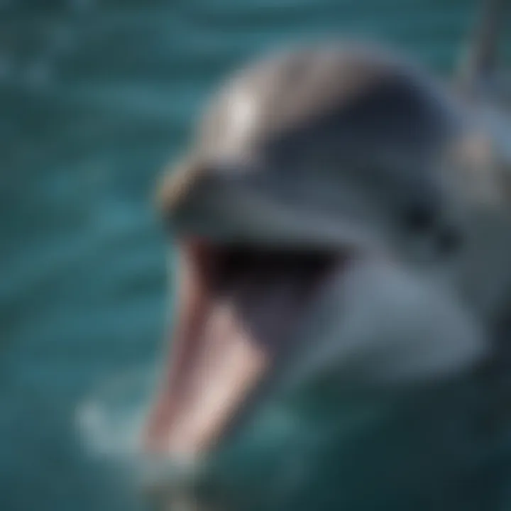 A close-up of a dolphin communicating through clicks and whistles, highlighting their intelligence.