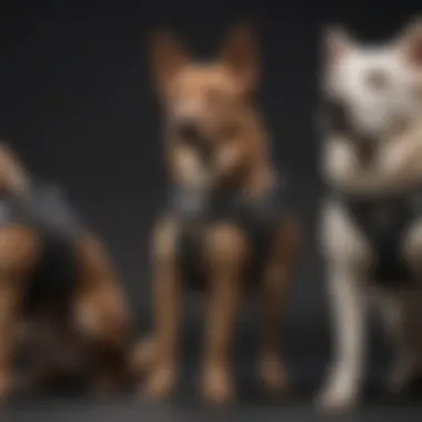 Various types of harnesses displayed to illustrate options available for strong dog breeds