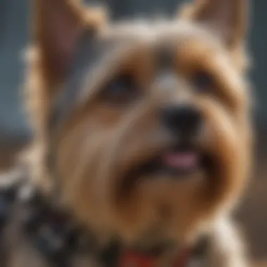 Close-up of a safe anti bark collar on a Yorkshire Terrier