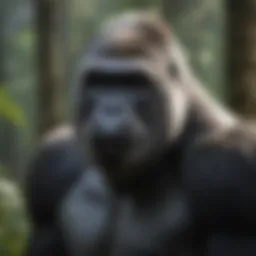 A majestic silverback gorilla in the dense forest