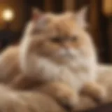 A regal Persian cat lounging gracefully on a plush cushion, showcasing its luxurious fur.