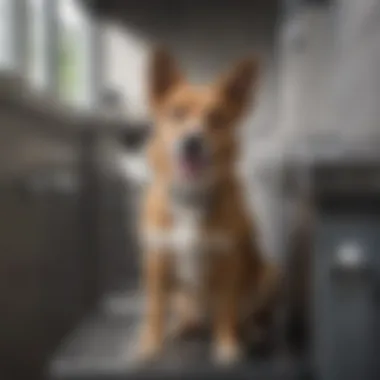 A dog enjoying a wash in a metal dog wash station, showcasing hygiene benefits