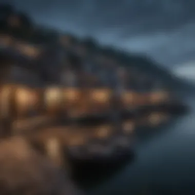 A picturesque fishing village at dusk