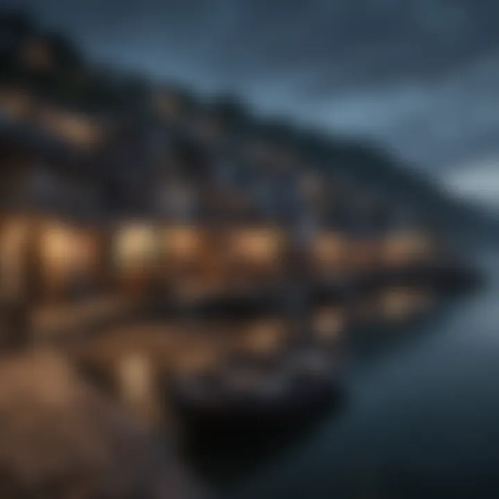 A picturesque fishing village at dusk