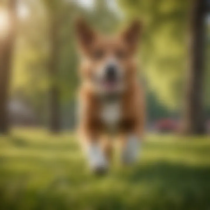A happy dog playing in a park, representing the positive effects of tailored allergy management.