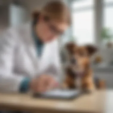 Veterinary Insights into DNA Allergy Testing A veterinary professional analyzing a DNA test result on a tablet, with a curious dog by their side.