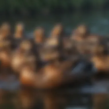 Social Sleeping Behaviors in Ducks A group of ducks nestled together, demonstrating social sleeping behaviors in waterfowl.