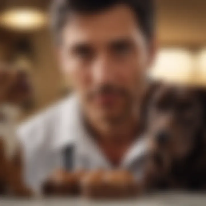 A veterinarian explaining chocolate toxicity to a dog owner
