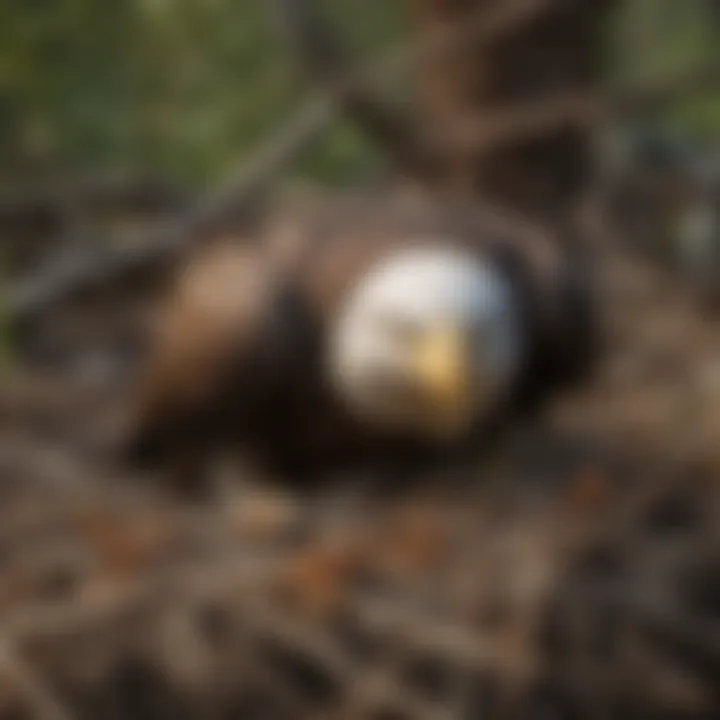 A close-up view of materials used in a bald eagle nest, highlighting natural elements.