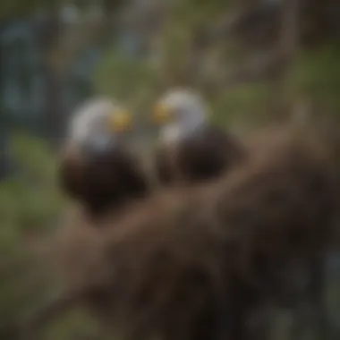 Intricate Nest Structure of Bald Eagles A bald eagle nest showcasing twigs and branches intricately woven together.