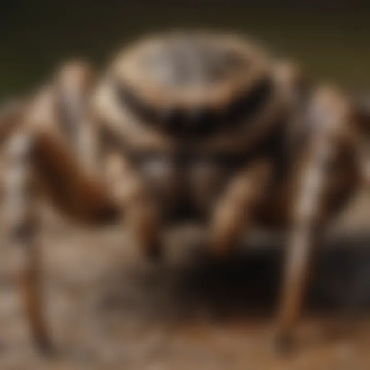 Close-up view of a wolf spider showcasing its intricate markings and features