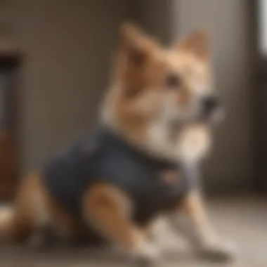 A dog comfortably wearing a Thundershirt, highlighting its snug fit and calming features.