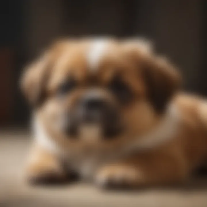 A Tibetan Spaniel puppy resting comfortably