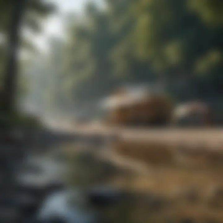 A picturesque river flowing through a popular campground, perfect for outdoor activities