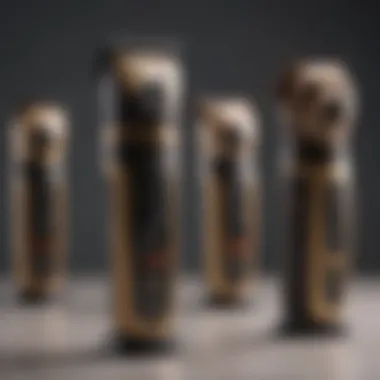 Different models of cordless dog clippers arranged neatly
