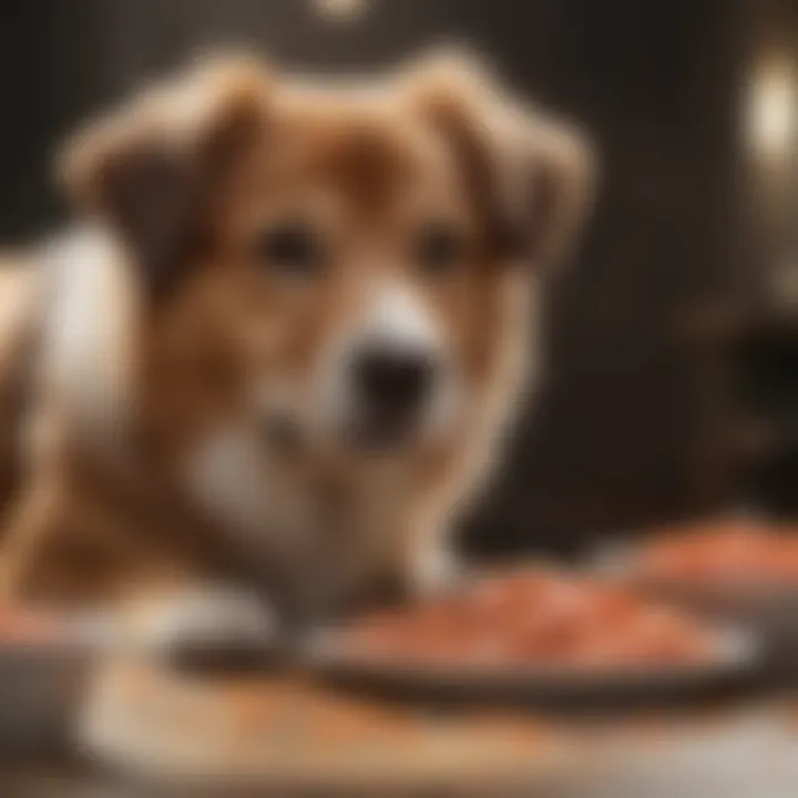 Happy dog enjoying a bowl of salmon dog food