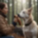 A trainer using visual signals to communicate with a deaf dog