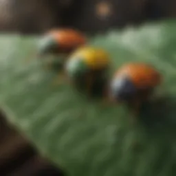 Close-up view of Afits bugs on a plant leaf, showcasing their unique characteristics and coloration.