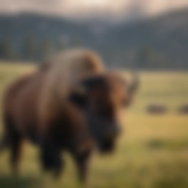 Bison grazing in a warm August meadow