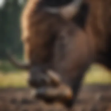 Side profile of a bison demonstrating jaw structure during feeding