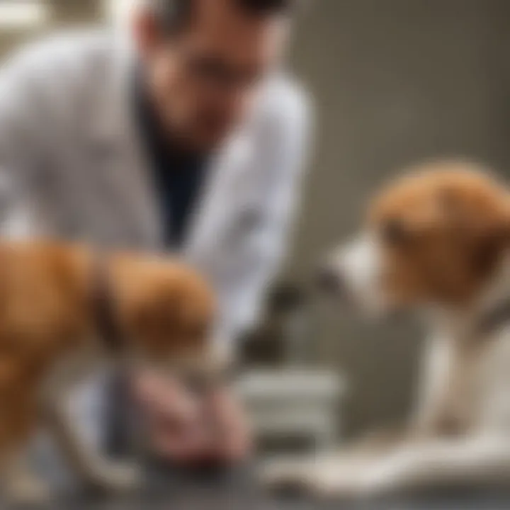 A veterinarian examining a dog, highlighting health factors that may influence licking behavior.