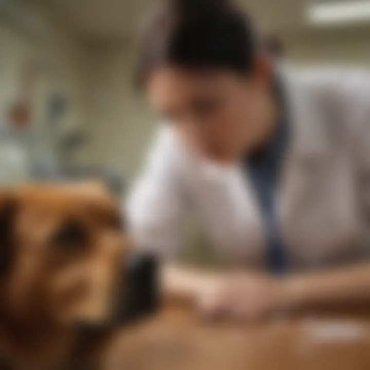 A veterinarian examining a dog with signs of toxicity.