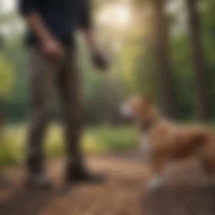 A trainer demonstrating positive reinforcement techniques with a dog.