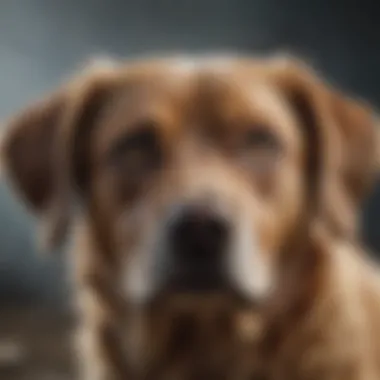 A dog displaying anxious behavior, perhaps during a thunderstorm.