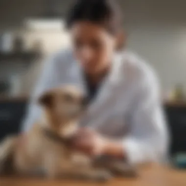 A veterinarian examining a dog, representing the importance of professional help.