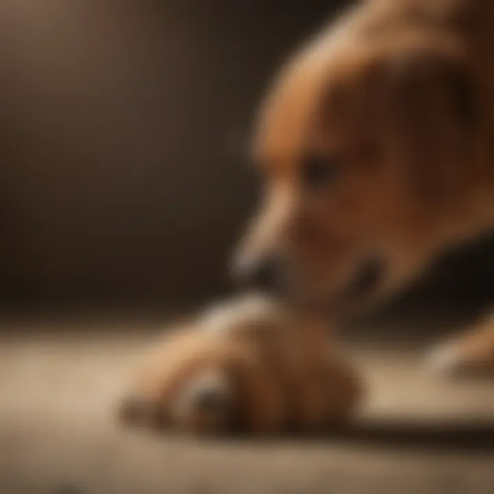 A veterinarian examining a dog's paw