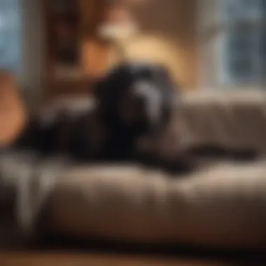Comfortable Home Life with a Newfoundland A Newfoundland dog lounging in a cozy home environment