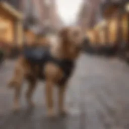 A service dog assisting a person in a public space