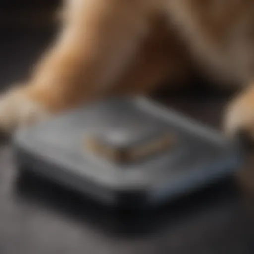 A close-up of a microchip and scanner, highlighting pet identification technology.