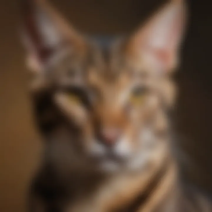 Detailed view of a Savannah cat's unique coat pattern