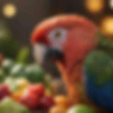 A vibrant assortment of fruits suitable for parrots, showcasing colors and textures.