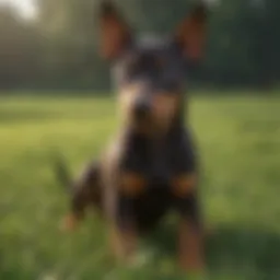 Playful Doberman Pinscher puppy in a grassy field