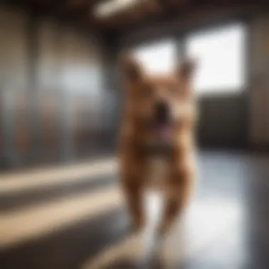 Joyful Dog Experience at Boarding Facility A happy dog playing in a boarding facility